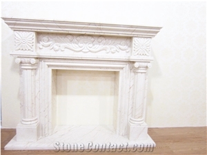 Indoor Hand Carved Design Marble Fireplace Surround Shelf