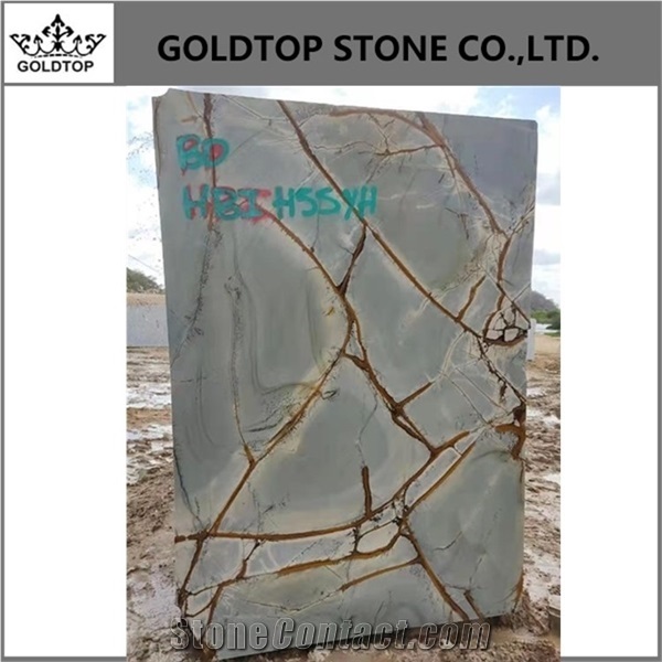 Light Blue with Golden Brown Streaks Exotic Roma Quartzite