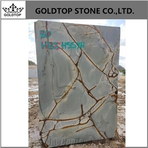 Light Blue with Golden Brown Streaks Exotic Roma Quartzite