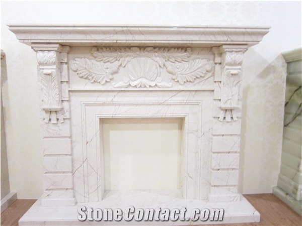 Natural Stone Flower Carved Model Marble Fireplace Frame