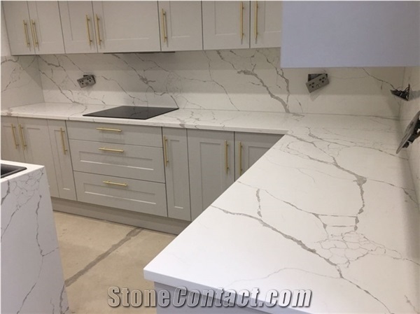 White Calacatta Quartz Decorative Kitchen Countertops