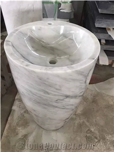 Carrara White Color Marble Stone Pedestal Wash Basins