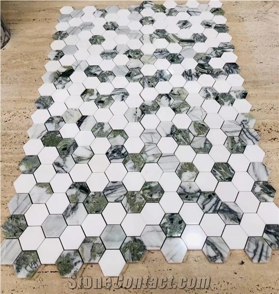 Ice Jade White Marble Beauty Stone Hexagon Mosaic Pattern