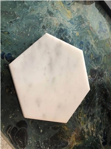 Natural White Carrara Marble Hexagon Coaster Home Design
