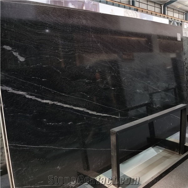 Polished Black Stone Nebula Black Granite Slabs and Tiles