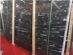Decoration Marble Wall and Floor Black Silver Portoro Marble
