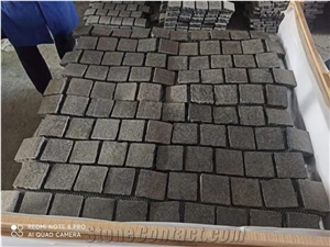 Black Basalt Paver Fan Shape Cobble Stone Pavement Mats