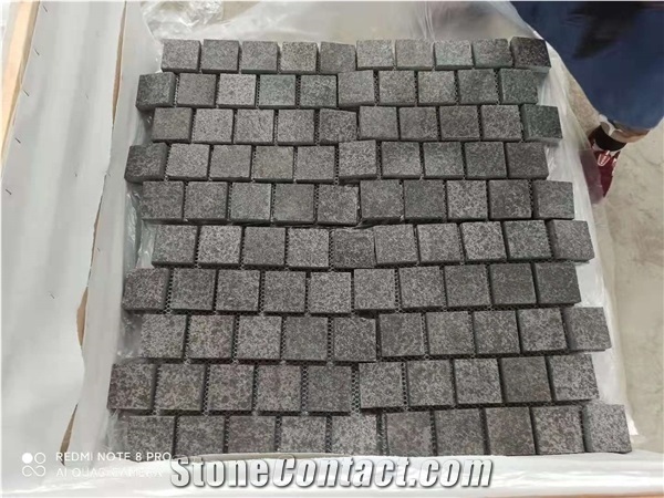 Black Basalt Paver Fan Shape Cobble Stone Pavement Mats