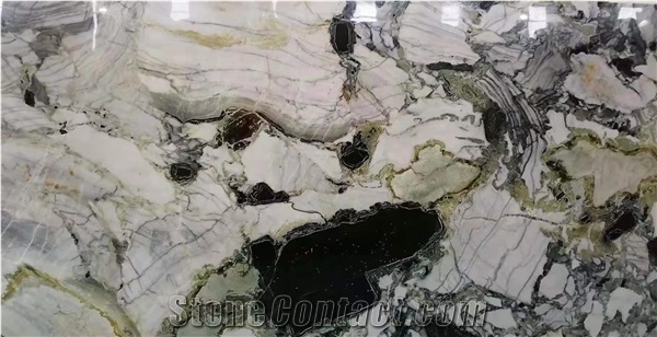 Elegant White, Ice Green Marble Slabs & Tiles