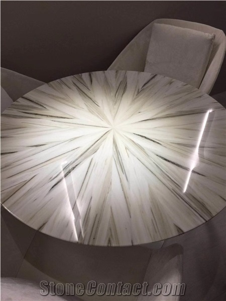 Zebrino White Marble Round Table Top