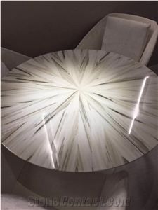 Zebrino White Marble Round Table Top