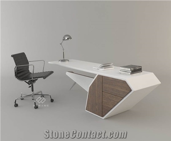 Curved Design White Acrylic Solid Surface Office Table