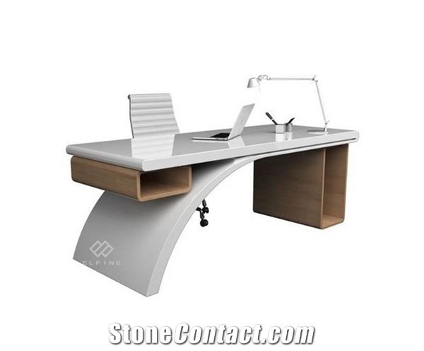 Curved Design White Acrylic Solid Surface Office Table