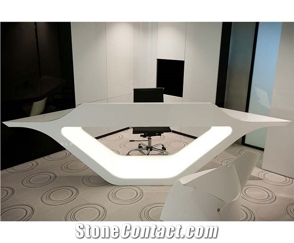 Custom Made Solid Surface White Executive Office Desk