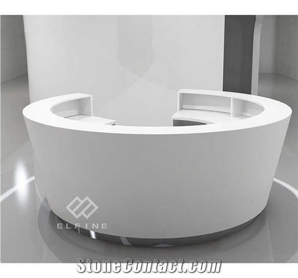 White Led Light Artificial Marble Salon Round Reception Desk