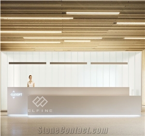 High Gloss White Artificial Marble Standard Dimension Reception Desk