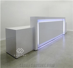 White Led Light Artificial Marble Factory Price Salon Reception Desk