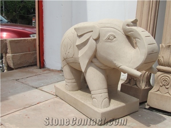 Jodhpur Pink Sandstone Elephant Sculpture