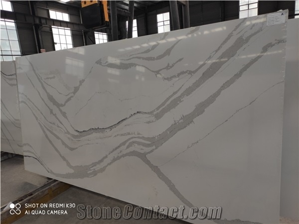 Calacatta White Quartz Stone Engineer Surface for Coutertop
