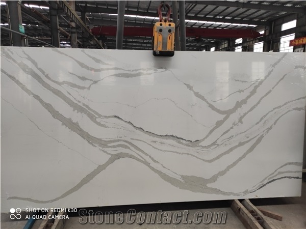 Calacatta White Quartz Stone Engineer Surface for Coutertop