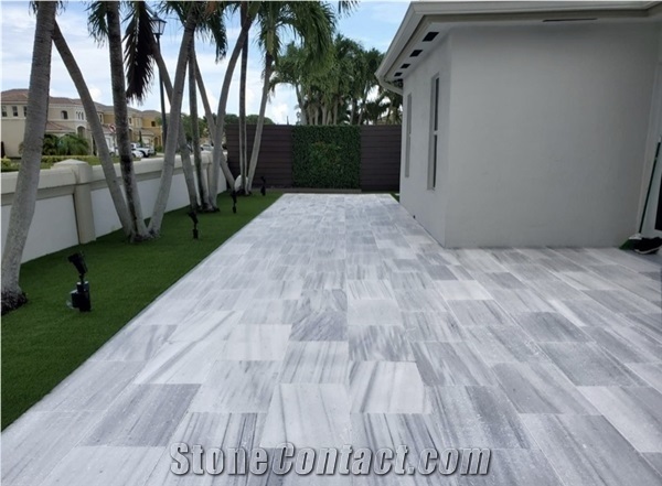 Ice Grey Marble Pavers Patio Installed