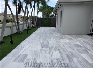 Ice Grey Marble Pavers Patio Installed