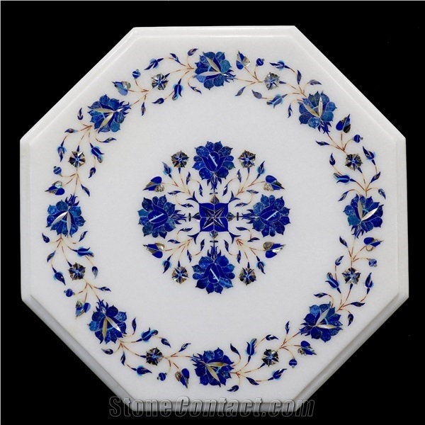 Makrana White Marble Inlay Table Top