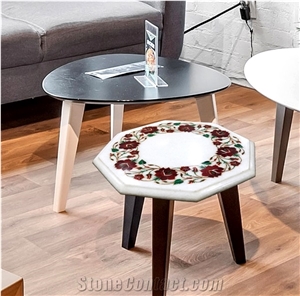 Marble Inlay Table Top for Side and Coffee Table