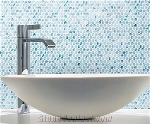 Glass Mosaic Bathroom Wall Tiles, Vessel Wash Basin