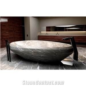 Luxury Bathtub in Pietra Grey Marble-Half Egg Tub