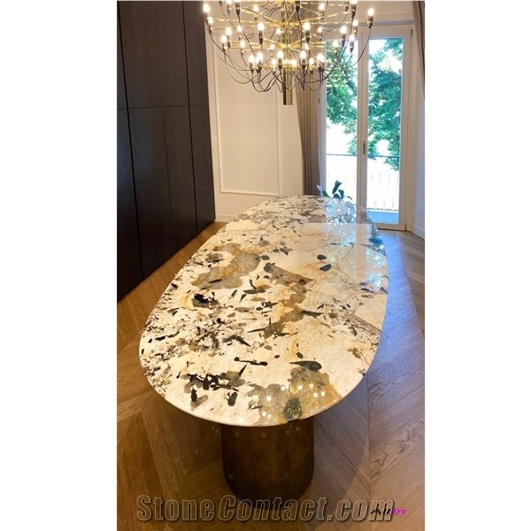 Luxury Table- Patagonia Granite and Old Copper Frame Reinforced with Honeycomb