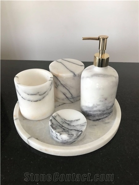 White Marble Bathroom Set, Bath Accessories