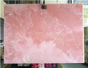 Backlit Beautiful Transmittance Pink Onyx Slab