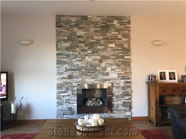 Quartzite Wall Clad Stone Veneer Ledge Stone Fireplace