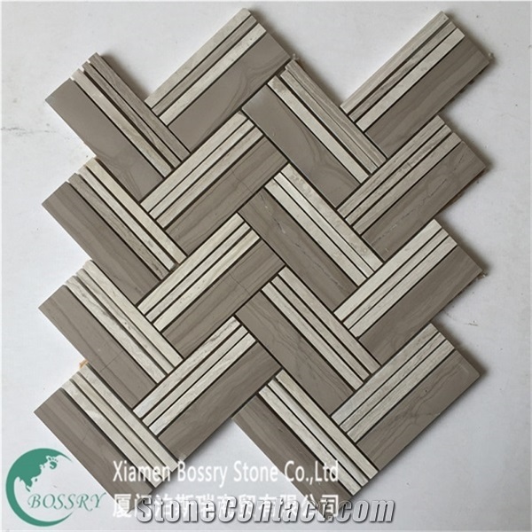 China Cheap Mosaic Wood Gray Tile