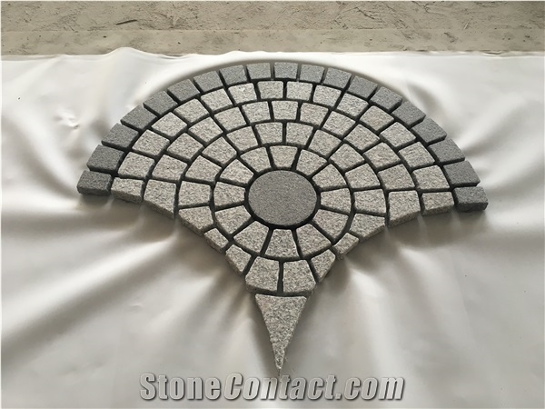 Interlock Light Grey Granite Fan Shape Stone Paver On Mesh