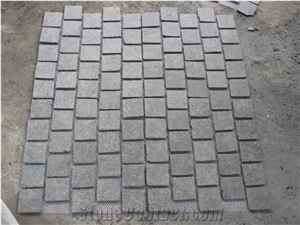 Natural Split G684 Black Granite Cobblestone Paving on Mesh