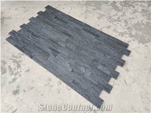 Pure Black Slate Natural Stone Stacked Wall Panel