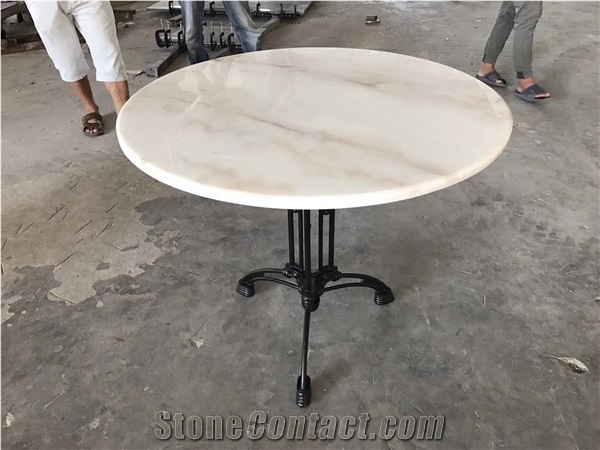 China White Marble Round Cafe Table Tops Wholesales
