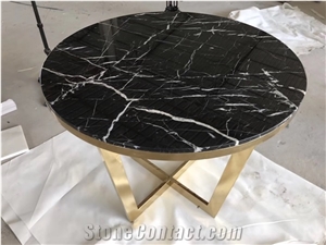Nero Marquina Black Marble Round Table Tops Factory