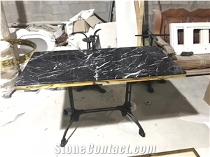 Nero Marquina Black Marble White Veins Square Table Tops