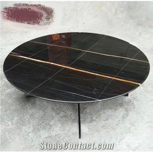Noir Aziza Black with Gold Veins Marble Round Table Tops