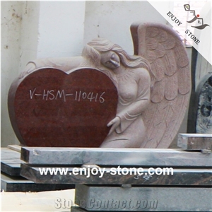 Angel & Heart Red Granite Tombstones, Headstone, Monument