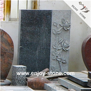 Dark Grey Granite Tombstones，Headstone，Monument with Flowers
