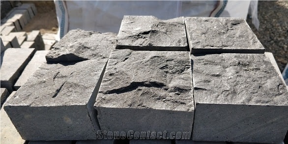 Basalt Cobbles - Top & Bottom Split, 4 Side Sawn Cube Stone