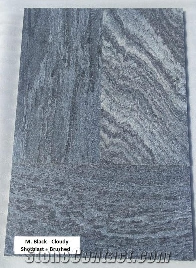 M. Black Cloudy Quartzite Tiles - Shot Blast + Brushed - 600x300