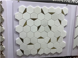 Scale Shape Design Of Marble Mosaic Tiles, Grey White Marble Mosaic Tiles
