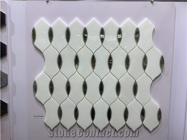 Scale Shape Design Of Marble Mosaic Tiles, Grey White Marble Mosaic Tiles