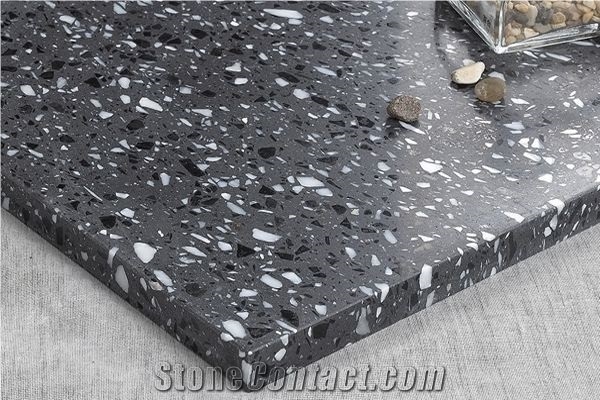 Black Terrazzo Stone 1cm Wall Tile,Black Inorganic Stone