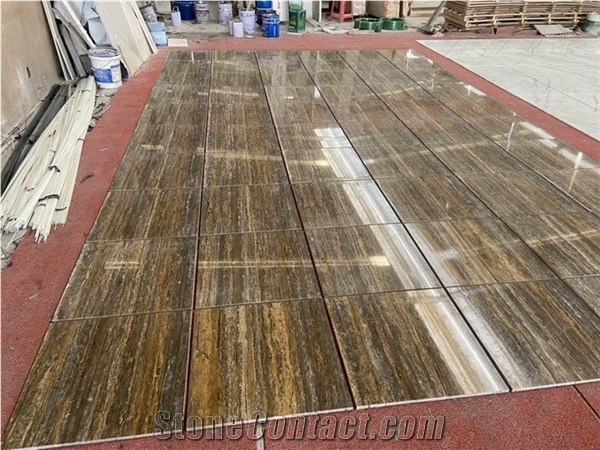 Gold Silver Travertine Floor Tile,Golden Travertine Flooring
